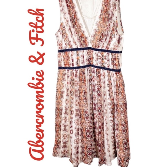 🟣ABERCROMBIE & FITCH Boho Floral V-neck Sleeveless Fit & Flare Dress, Size XS - Picture 4 of 9